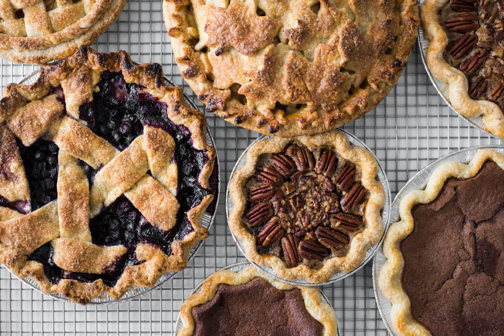 Holiday pies pecan blueberry and apple