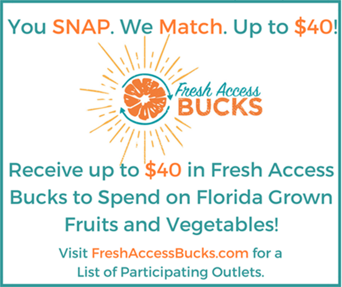SNAP benefits matched up to $40 in Fresh Access Bucks through 2018.