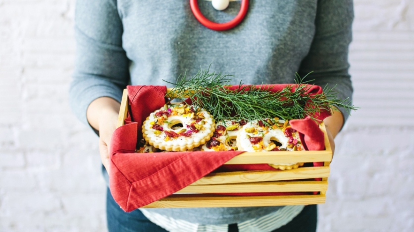 Baked Christmas Cookie wreaths in a box