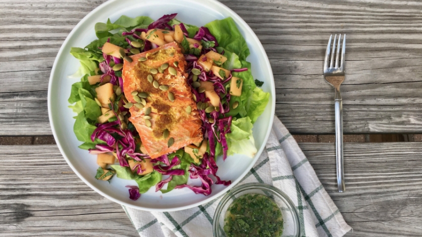 Ginger Salmon and Butter lettuce salad