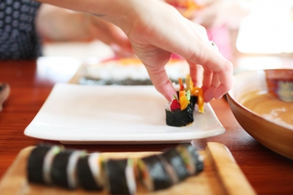sushi rolls on a platter