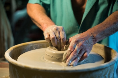 Bob Heim working on pottery
