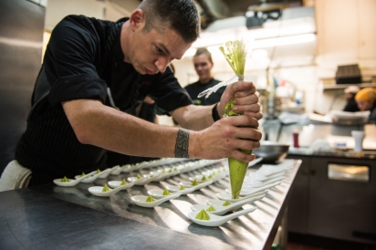 Chef Ryan Ruffell piping avocado mousse