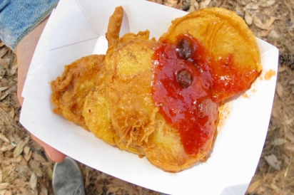 deep fried potato pakora with cranberry-cardamom chutney