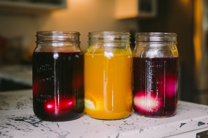 eggs in jars with plant-based dye