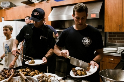 Firefighters Getting Ready to Eat