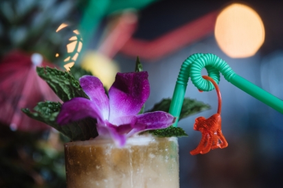 Cocktail Monkey hanging from straw