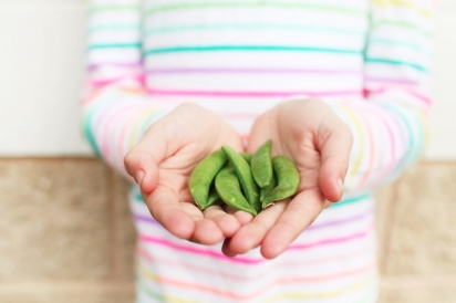 peas in childs hands
