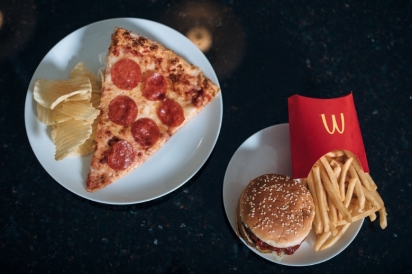 Pizza and fries fast food choices