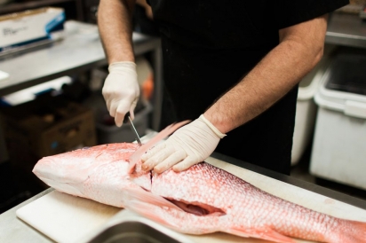red snapper being fileted at taverna san marco in jacksonville florida 