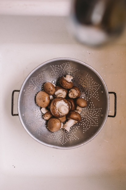 Mushrooms in a strainer