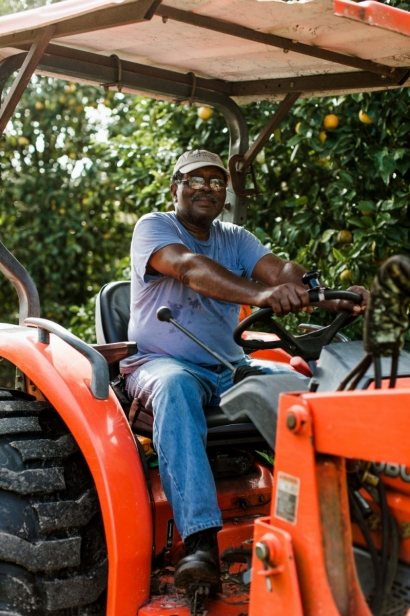 Cecil Nelson on his tractor