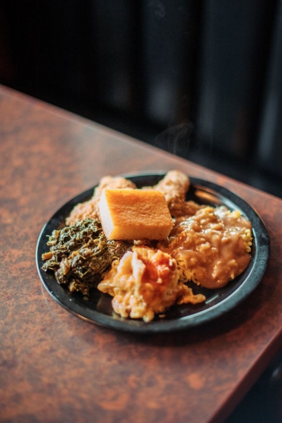 A plate of food at  Potter’s Soul Food Bistro