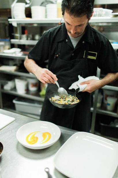 Chef Sam Efron prepares a dish at Taverna San Marco in Jacksonville Florida 