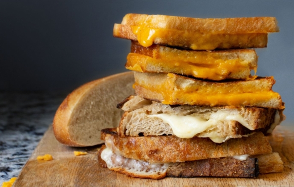 a stack of grilled cheese