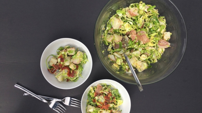shredded brussels sprouts and potato salad