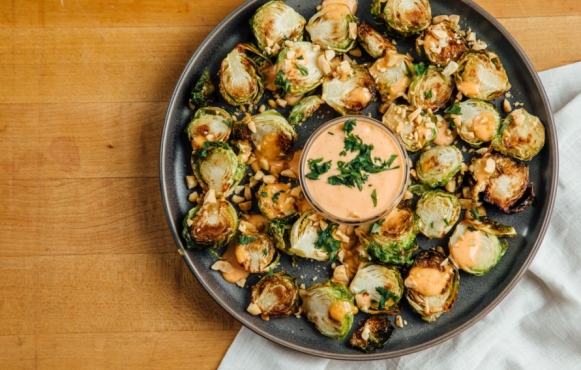 fried brussels sprouts gochujang aioli