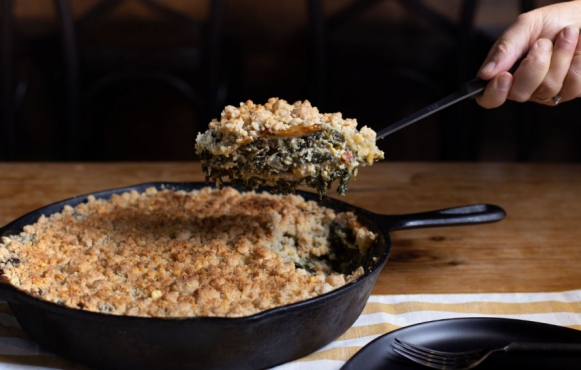 creamed kale with streusel