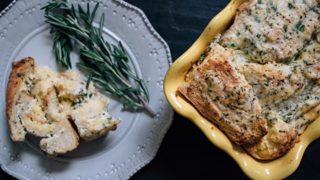 herb and ricotta bread pudding