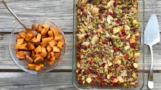 stuffing and sweet potatoes