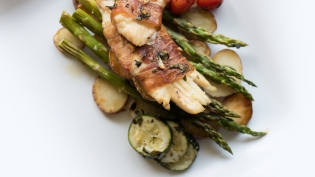 Prosciutto-Wrapped Triggerfish with Spring Vegetables