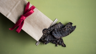 Beef Jerky in a gift bag with red bow