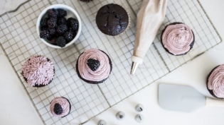 Chocolate Tahini cupcakes and blackberry frosting